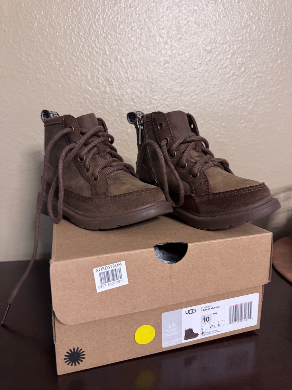 UGG Kid's Brown Lace-Up Ankle Boots with Side Zipper